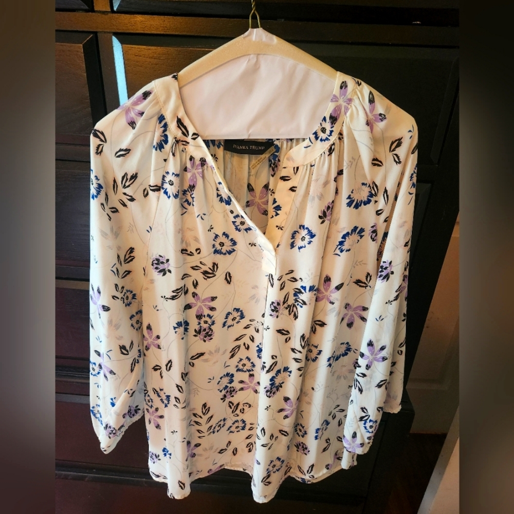 Ivanka Trump Floral Print Blouse - White and Purple